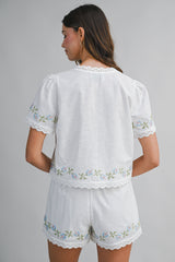 ANGELIQUE EMBROIDERY TOP AND SHORTS SET