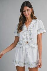 ANGELIQUE EMBROIDERY TOP AND SHORTS SET