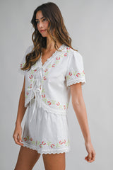 ANGELIQUE EMBROIDERY TOP AND SHORTS SET
