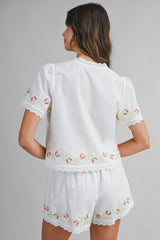 ANGELIQUE EMBROIDERY TOP AND SHORTS SET