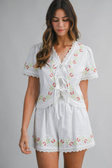ANGELIQUE EMBROIDERY TOP AND SHORTS SET