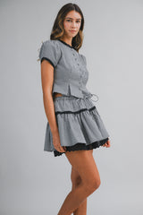 ANDI GINGHAM PLAID BLOUSE AND MINI SKIRT SET