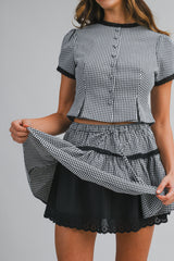 ANDI GINGHAM PLAID BLOUSE AND MINI SKIRT SET