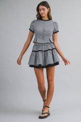 ANDI GINGHAM PLAID BLOUSE AND MINI SKIRT SET