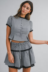 ANDI GINGHAM PLAID BLOUSE AND MINI SKIRT SET