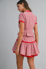 ANDI GINGHAM PLAID BLOUSE AND MINI SKIRT SET