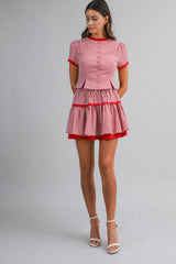 ANDI GINGHAM PLAID BLOUSE AND MINI SKIRT SET