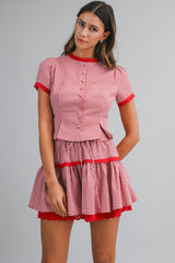 ANDI GINGHAM PLAID BLOUSE AND MINI SKIRT SET