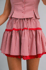 ANDI GINGHAM PLAID BLOUSE AND MINI SKIRT SET