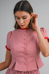 ANDI GINGHAM PLAID BLOUSE AND MINI SKIRT SET