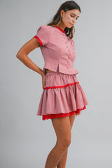 ANDI GINGHAM PLAID BLOUSE AND MINI SKIRT SET