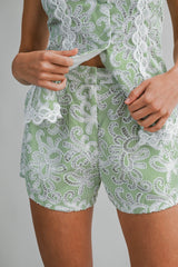 VELINA STRIPE EYELET LACE TOP AND SHORTS SET