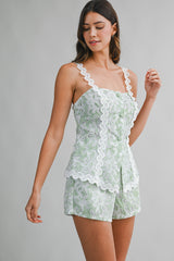 VELINA STRIPE EYELET LACE TOP AND SHORTS SET