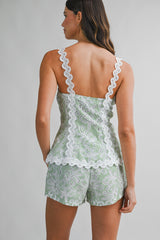 VELINA STRIPE EYELET LACE TOP AND SHORTS SET