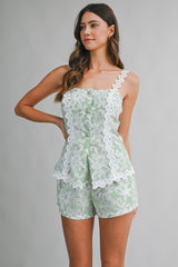 VELINA STRIPE EYELET LACE TOP AND SHORTS SET