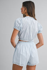 HENLEY EMBROIDERED TOP AND SHORTS SET