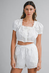 HENLEY EMBROIDERED TOP AND SHORTS SET