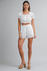 HENLEY EMBROIDERED TOP AND SHORTS SET