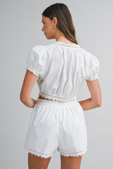 HENLEY EMBROIDERED TOP AND SHORTS SET