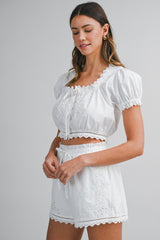 HENLEY EMBROIDERED TOP AND SHORTS SET