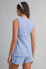 CAMBRIE GAUZE TRIM TOP AND SHORTS SET