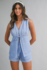 CAMBRIE GAUZE TRIM TOP AND SHORTS SET