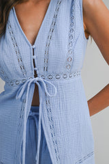 CAMBRIE GAUZE TRIM TOP AND SHORTS SET