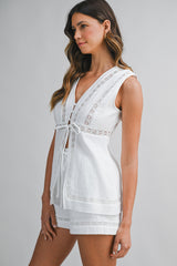 CAMBRIE GAUZE TRIM TOP AND SHORTS SET