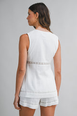 CAMBRIE GAUZE TRIM TOP AND SHORTS SET