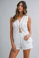 CAMBRIE GAUZE TRIM TOP AND SHORTS SET