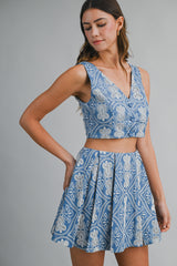 JEMMA EMBROIDERED CROP VEST AND SKIRT SET