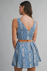 JEMMA EMBROIDERED CROP VEST AND SKIRT SET