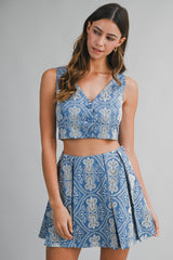 JEMMA EMBROIDERED CROP VEST AND SKIRT SET