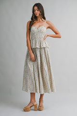 YSABELLE FLORAL WALL PAPER TOP AND SKIRT SET