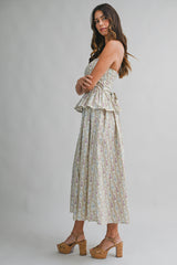 YSABELLE FLORAL WALL PAPER TOP AND SKIRT SET