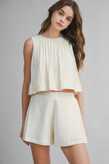 AMELINE PLEATED TOP AND SHORTS SET