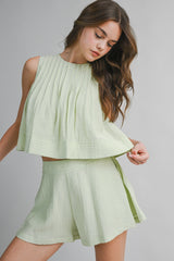 AMELINE PLEATED TOP AND SHORTS SET