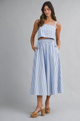 AMELIE STRIPE STRAP SHOULDER TOP AND SKIRT SET