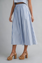 AMELIE STRIPE STRAP SHOULDER TOP AND SKIRT SET