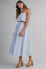 AMELIE STRIPE STRAP SHOULDER TOP AND SKIRT SET