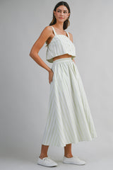 AMELIE STRIPE STRAP SHOULDER TOP AND SKIRT SET