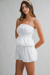 QUINLEY EMBROIDERED TUBE TOP AND SHORTS SET