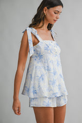 LRIE FLORAL PRINTED TOP AND SHORTS SET