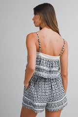 HANEUL PLAID EMBROIDERED LACE TOP AND SHORT SET