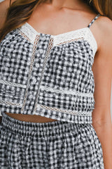 HANEUL PLAID EMBROIDERED LACE TOP AND SHORT SET