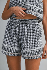 HANEUL PLAID EMBROIDERED LACE TOP AND SHORT SET