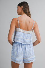 HANEUL PLAID EMBROIDERED LACE TOP AND SHORT SET