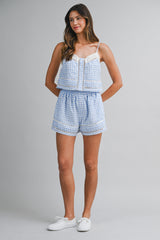 HANEUL PLAID EMBROIDERED LACE TOP AND SHORT SET