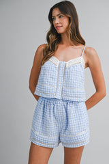 HANEUL PLAID EMBROIDERED LACE TOP AND SHORT SET