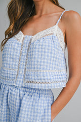 HANEUL PLAID EMBROIDERED LACE TOP AND SHORT SET